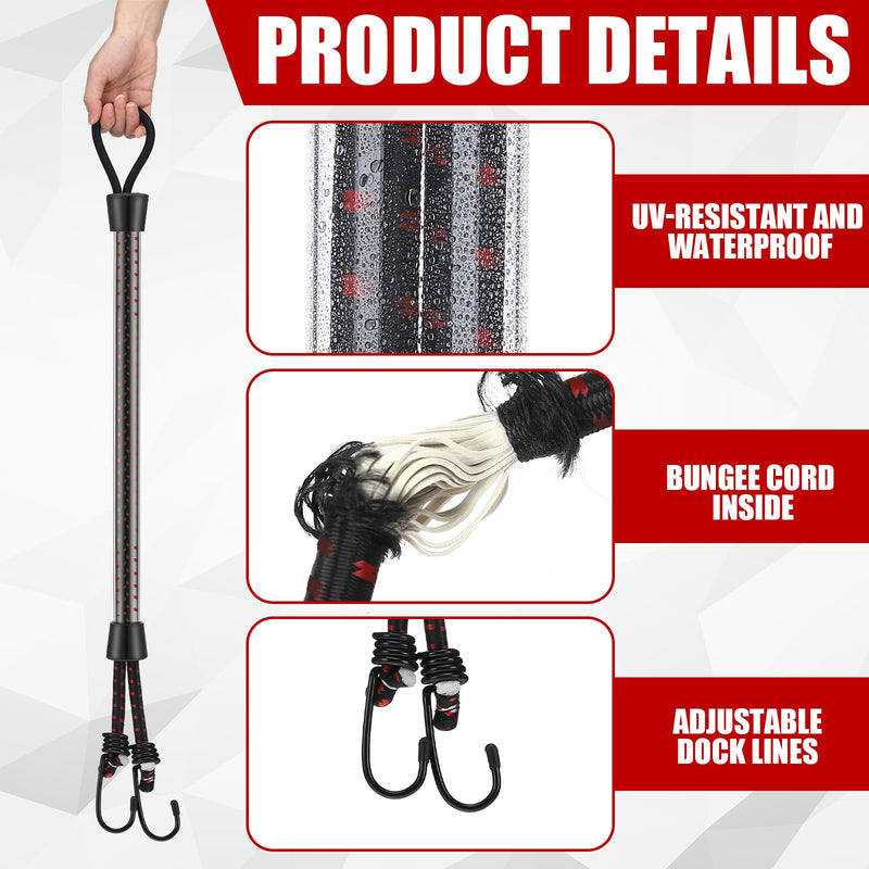 Tandefio 2 Pcs Dock Rods for Boat Docking Pole 16 Inch Docking Sticks for Boats Mooring Bungee Lines with Hook, Speedboat Accessories for Men Gifts Red Black