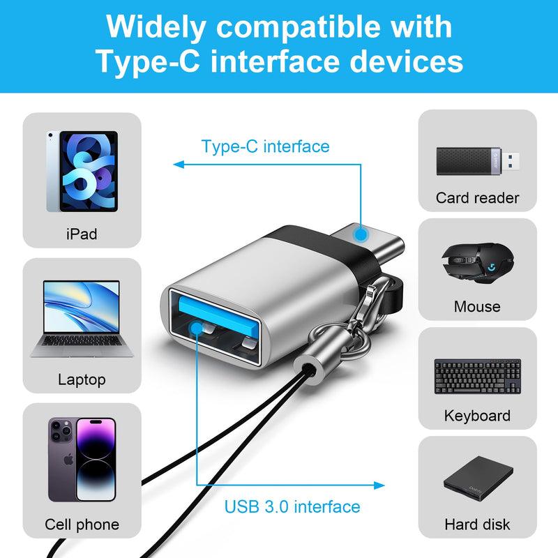 USB C Adapter 4Pack, USB Male to USB C Female OTG Adapter, Type C to USB 3.0 Converter Connector for Samsung Galaxy A36 A26 A56 S26 Ultra S25 S24 S23 S22, MacBook Pro/Air, iPhone 17 17e 16, Mac, iPad Silver