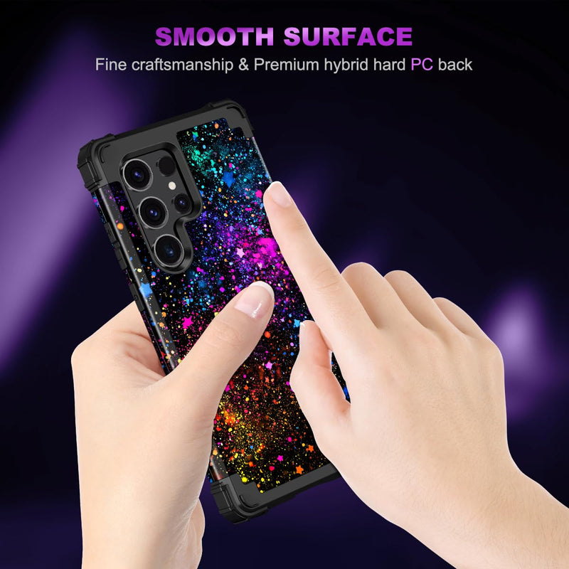 Casetego for Galaxy S23 Ultra Case,Glow in The Dark Three Layer Heavy Duty Sturdy Shockproof Full Protection Rugged Hard PC+Soft TPU Bumper Case for Samsung Galaxy S23 Ultra 5G 6.8 inch,Colorful Sky All Black Colorful Sky-Glow in the Dark