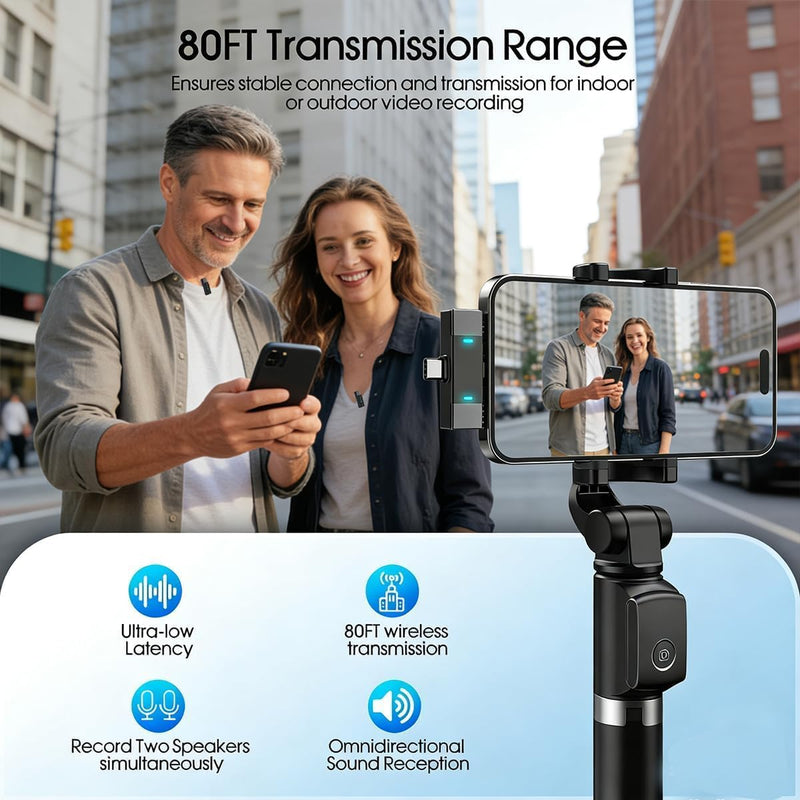 2 Pack Wireless Lavalier Microphone for iPhone iPad Android, Active Noise Reduction Mini Mic with Charging Case 7H Clip On Microphones for Interview, Recording, Vlogging, Live Streaming, 80ft | 80ft range, fits iPhone, iPad & Android; perfect for inter...