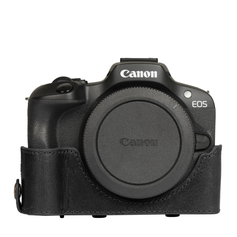 Mega Gear Genuine Leather Camera Case for Canon EOS R100 (18-45mm) - Stylish and Protective - Black