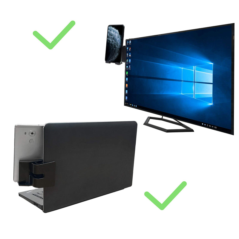 Kare Kind Smartphone Clip-On Holder - Attaches to Monitor and Laptops - Adjustable Mount for Slim or Thick Monitors (up to 25mm) - with A Universal Phone Dock/Stand