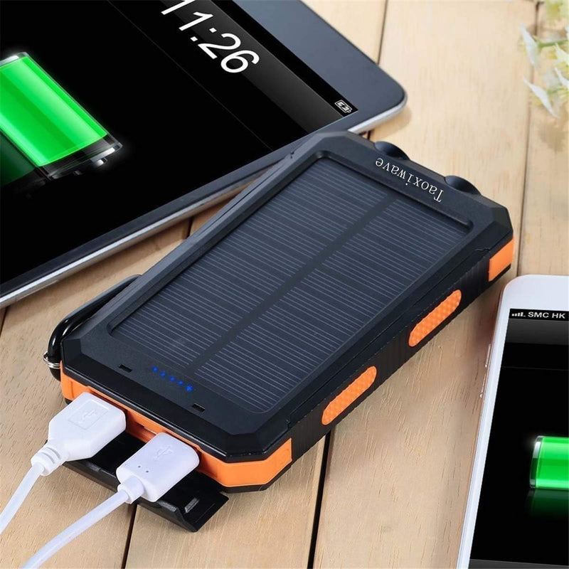 Suscell Solar Charger,20000mAh Solar Power Bank,Waterproof Portable Charger with Dual 5V USB Port/LED Flashlight Compatible with All Smartphone External Battery Pack Perfect for Outdoor/Camping/Trip Orange