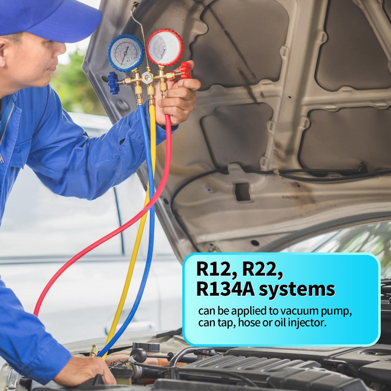 Boltigen R134a Refrigerant Tank Adapters, R12 R22 to R134a Adapter Connector, 1/2 to 1/4 Flare R134a Vacuum Pump Adapter Fittings with Valve Core Remover R134A Adapters