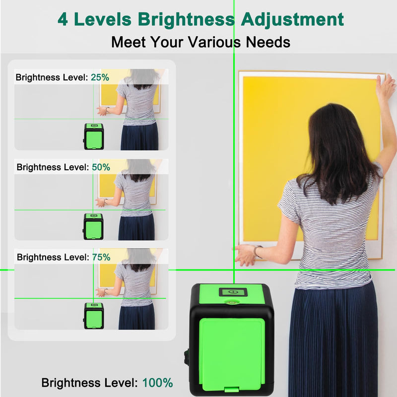 100Ft Self-Leveling Laser Level, 4 Brightness Adjustment, Manual/Self-Leveling Mode, Cross Line Laser Level for Picture Hanging, Tiling, DIY & Construction, Magnetic Bracket + Battery Included