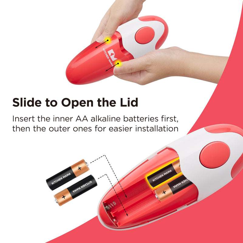 Kitchen Mama Auto Electric Can Opener: Open Your Cans with A Simple Press of Button - Automatic, Hands Free, Smooth Edge, Battery Operated, YES YOU CAN (Red) Red