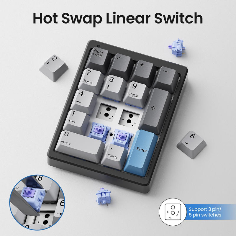 Kisnt MF17 Mechanical Numpad for Excel Financial Data Entry | QMK/VIA Programmable, Wired 17 Keys Hot Swappable, Custom RGB with PBT Keycaps for Laptops PC Compact Keyboards (Black) Black