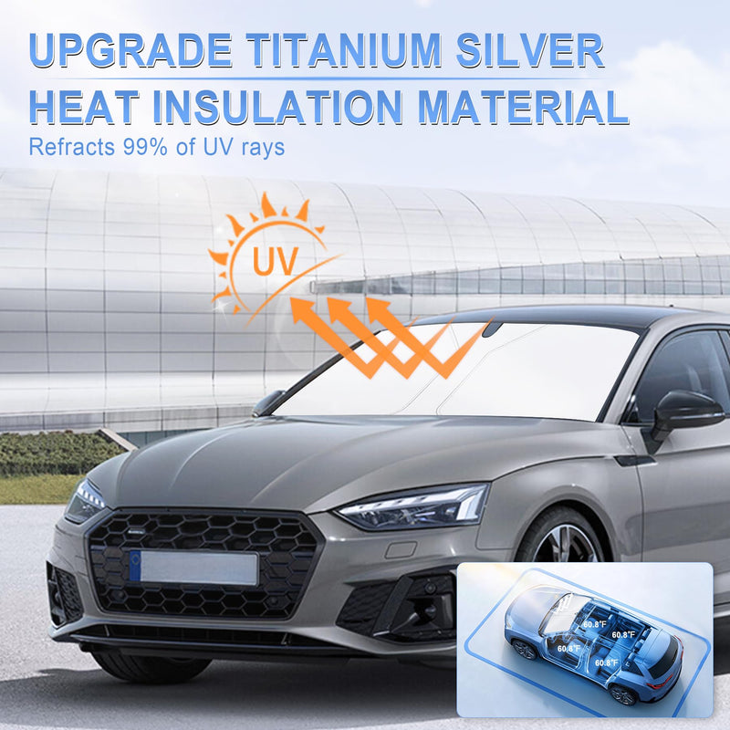 SINGARO 300T Universal Car Windshield Sun Shade, Foldable Reflective for Windshield & Window Shades with Overlapping Design, Car Interior Accessories (55" L x 26.7" W) Standard