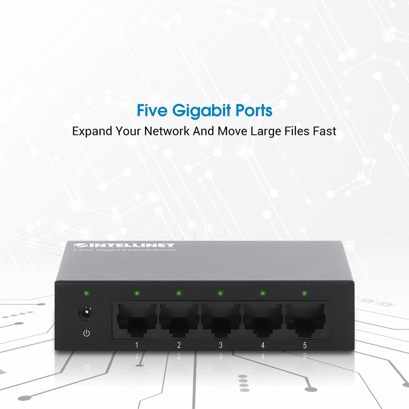 Intellinet 5-Port Gigabit Ethernet Network Switch, Ethernet Splitter - Unmanaged | Plug & Play | Auto Traffic Optimization | Fanless Metal Housing - for Computer Networking Hub, Desktop – 530378