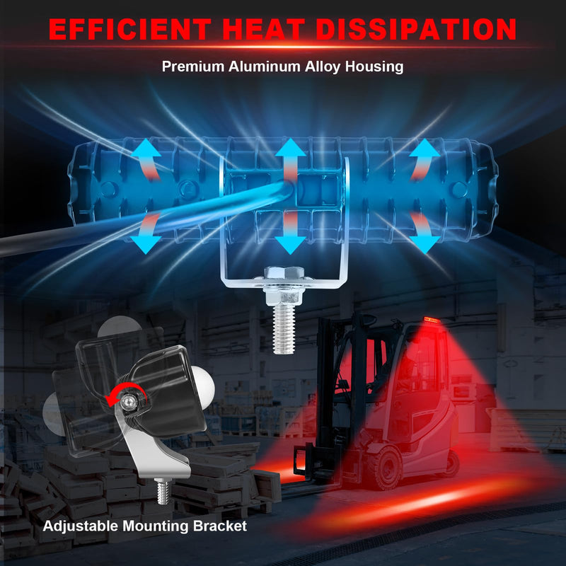 LED Forklift Safety Light - 2 Pack Warehouse Warning Light with Adjustable Mounting Bracket for Truck, AGV Security Indicator Spotlight Brightness (Red) Red
