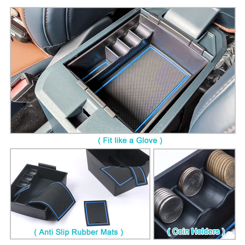 CDEFG for 2022 2023 2024 2025 Maverick Pickup Truck Center Console Organizer Tray 2022-2025 Maverick Armrest Trays Storage Box Coin Container 2022-2025 Maverick Truck Accessories, 2-Pack(Blue Trim) Blue Trim