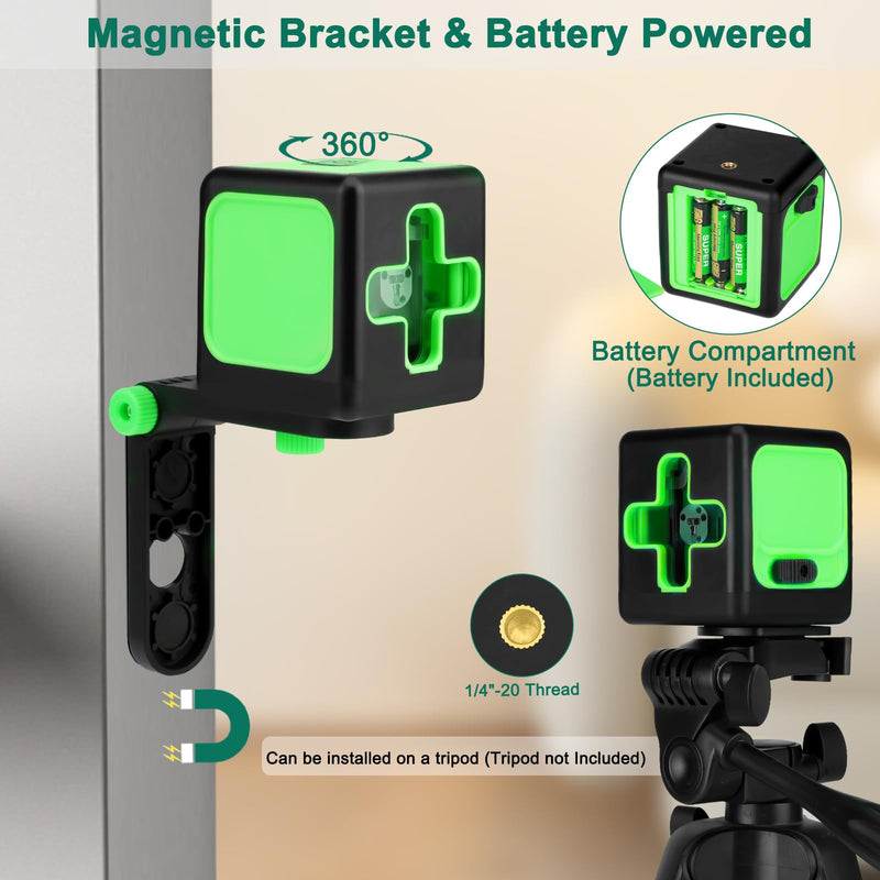 100Ft Self-Leveling Laser Level, 4 Brightness Adjustment, Manual/Self-Leveling Mode, Cross Line Laser Level for Picture Hanging, Tiling, DIY & Construction, Magnetic Bracket + Battery Included