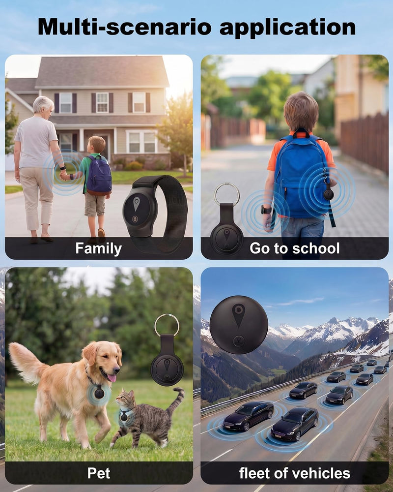 GPS Tracker for Kids, Smart Kids Tracker with Real-Time Location, for Android and iPhone No Monthly Fee & No SIM Card- Wearable Wristband & Keychain Design, IP68 Waterproof,Indoor & Outdoor Safety Use Black