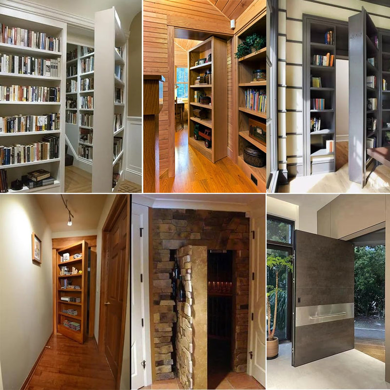 HOWHY Hidden Hinge Hardware for Heavy Duty Wood Doors & Bookcase & Secret Doors, Maximum Load 330lb, Side Mounting