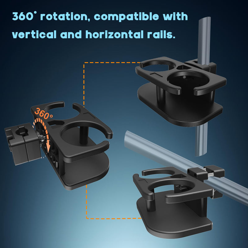 Boat Drinks Holder - Fits 1-1/4" Square Rails and 7/8" to 1" Round Rails Pontoon Drinks Holders with Rail Mount Bracket Kit, No Drilling Required. Square/Round Rail Cup Holder