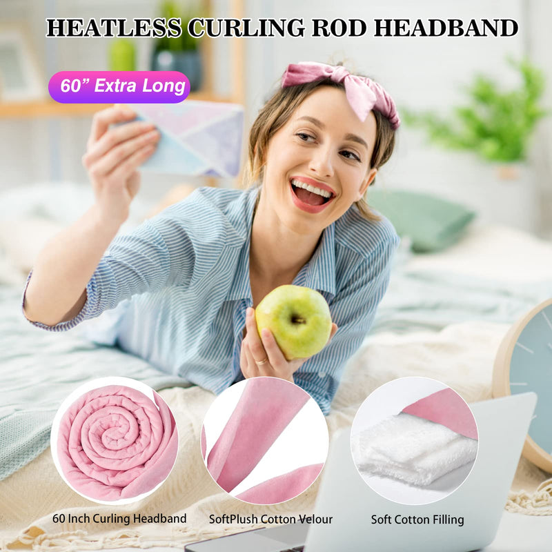 TOBATOBA Heatless Curlers Headband,Heatless Curls For Sleeping Overnight Heatless Hair Curling Set Soft Heatless Curling Rod Headband Wave Hair Curlers With Hair Clip Styling Tools (Pink) Pink