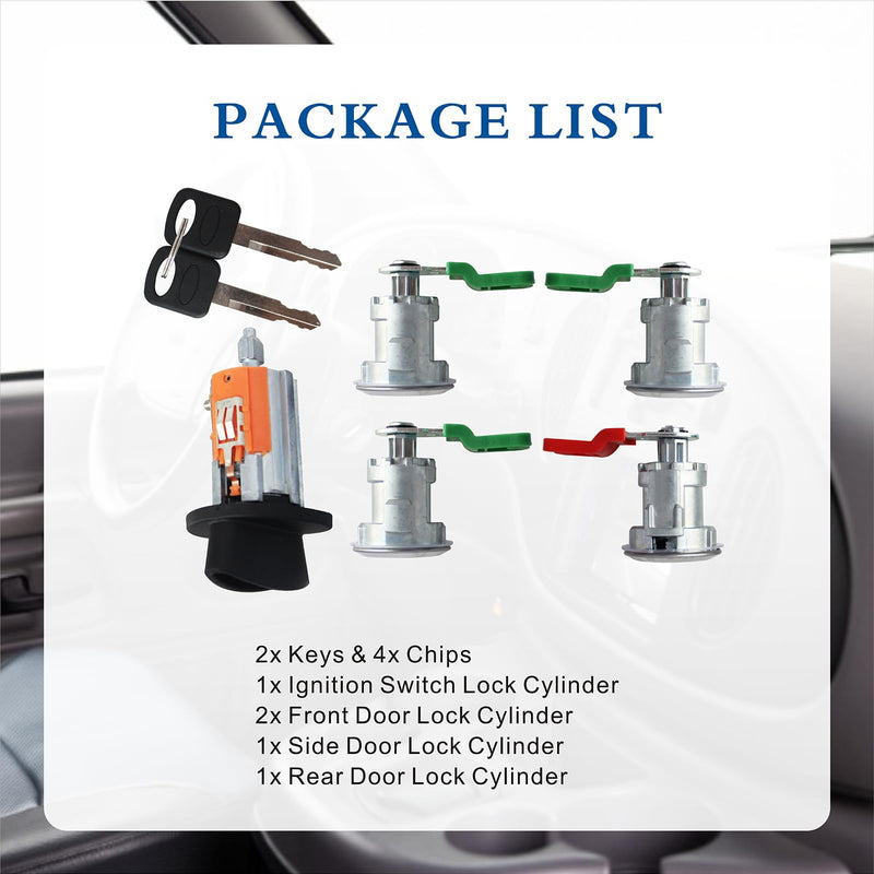 Ignition Switch Lock Cylinder&Keys W/ 4 Door Lock Cylinder, Compatible with Ford Econoline/E150/E250/E350 Van 1997-2020, Replace# LC6177, 703369, 597638