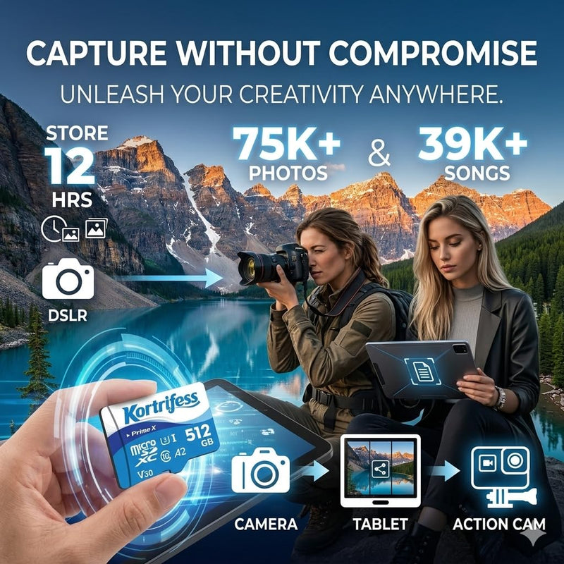 512GB Micro SD Card, microSDXC TF Card UHS-I Memory Card 130MB/s | High Read Speed 130MB/s, Class 10, C10, U3, A2, V30 for DSLR Camera 4K UHD Full HD Video Recording
