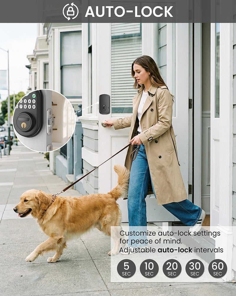 Fingerprint Door Lock with Keypad - Keyless Entry Smart Deadbolt Lock for Front Door with 2 Keys, Auto Locking, Easy Installation, Modern Digital Lock with Code for Smart Locks & Home Security