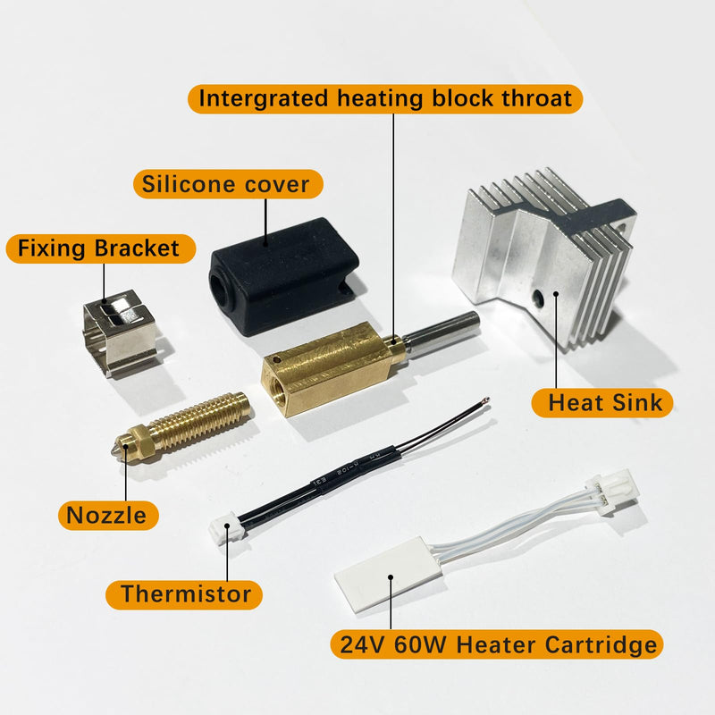 2 Pack 0.4MM Centauri Carbon Hotend with Brass Hardened Steel Nozzle, 3D Printer Print Head Extruder Part for Elegoo CC Accessories with Extra 2 Silicone Covers and 2 Nozzle Cleaners 2 Pack Hotend Kit