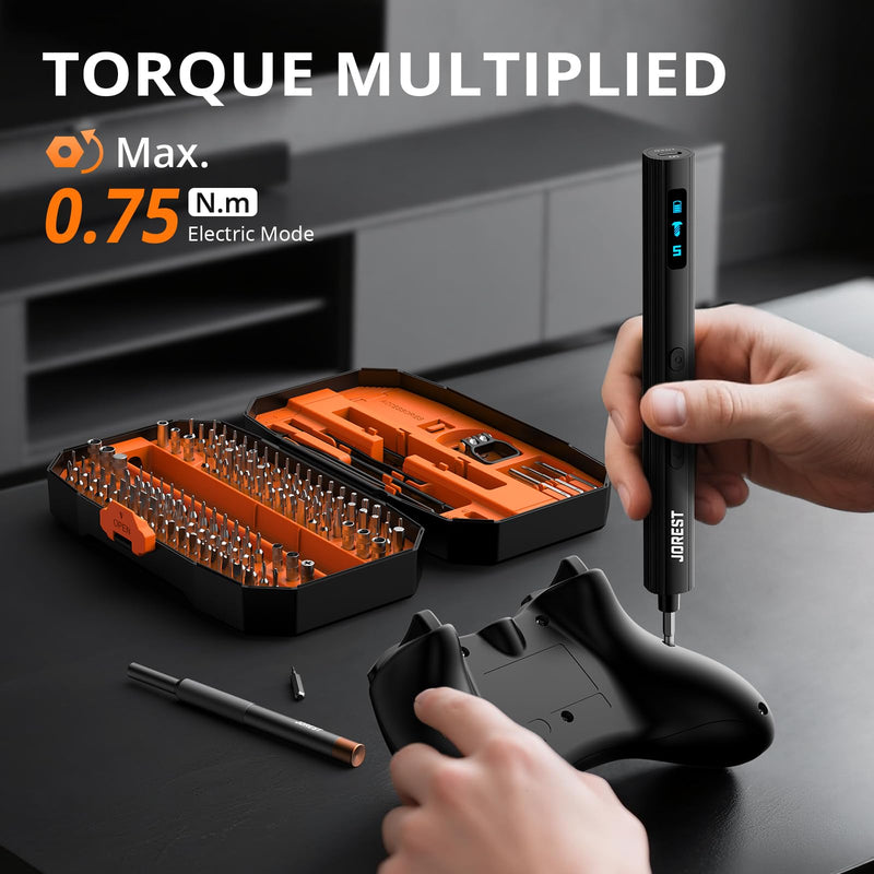 JOREST 155 in 1 Mini Electric Screwdriver Cordless, Precision Power Screwdriver Set, 5 Torque Levels (Max 0.75N.m), Gifts for Men, Magnetic Repair Tool Kit for iPhone, PC, Laptop, PS4 PS5, Xbox, Watch 155 in 1 Electric