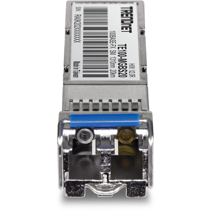 TRENDnet SFP to RJ45 100Base-FX Single-Mode LC Module, TE100-MGBS20, Up to 20 km (12.4 Miles), Standard SFP Compatible, Up to 155Mbps Speeds, Duplex-LC Fiber Compatible, 1310nm, Lifetime Protection