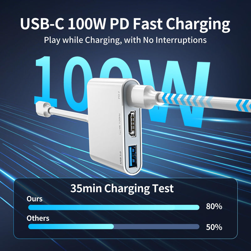 USB C to HDMI Adapter for iPhone 17 16 15, 4K@60Hz~120Hz iPhone to TV Adapter USB C with 100W Fast Charging, 5Gbps USB 3.0 Port, iPhone Hdmi Dongle for iPad/TV/Projector/Monitor, MFi Certified