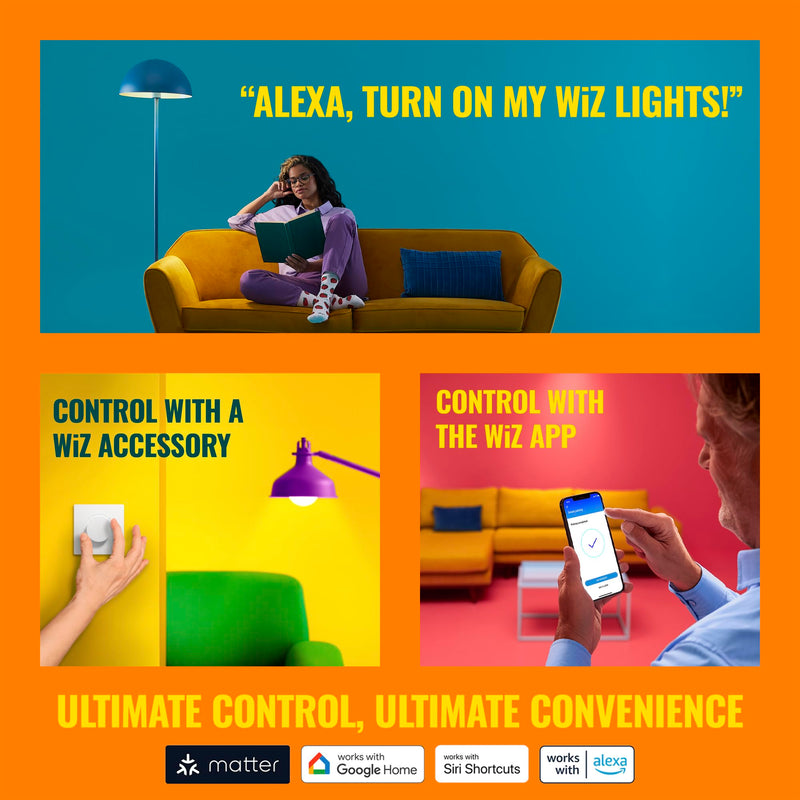 WiZ Connected 65W BR30 LED Smart Light Bulbs - 4 Pack - Connects to Your Wi-Fi - E26 Smart Bulb - Control with Voice or App + Activate with Motion - Matter Compatible