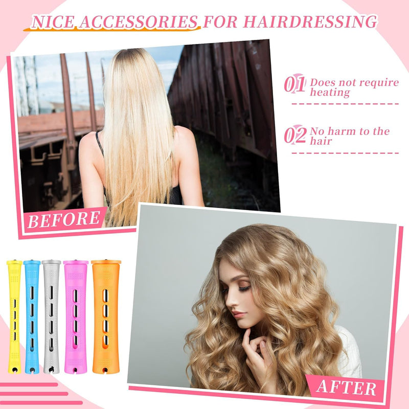60 Pcs Hair Perm Rods Set Short Plastic Perming Rods Cold Wave Rods, 6 Sizes Hair Curling Rollers Hairdressing Tools with Tail Comb Steel Pintail Hair Comb for Hairdressing Hair Styling