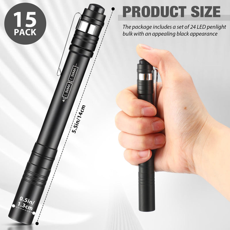 Rossesay Pocket Flashlights Pen Bulk Gift LED Pen Lights Aluminum Mini Flashlights with Clips Small Handheld Torche for Men Camping Hiking Emergency Outdoor(Black,15 Pack) Black 15