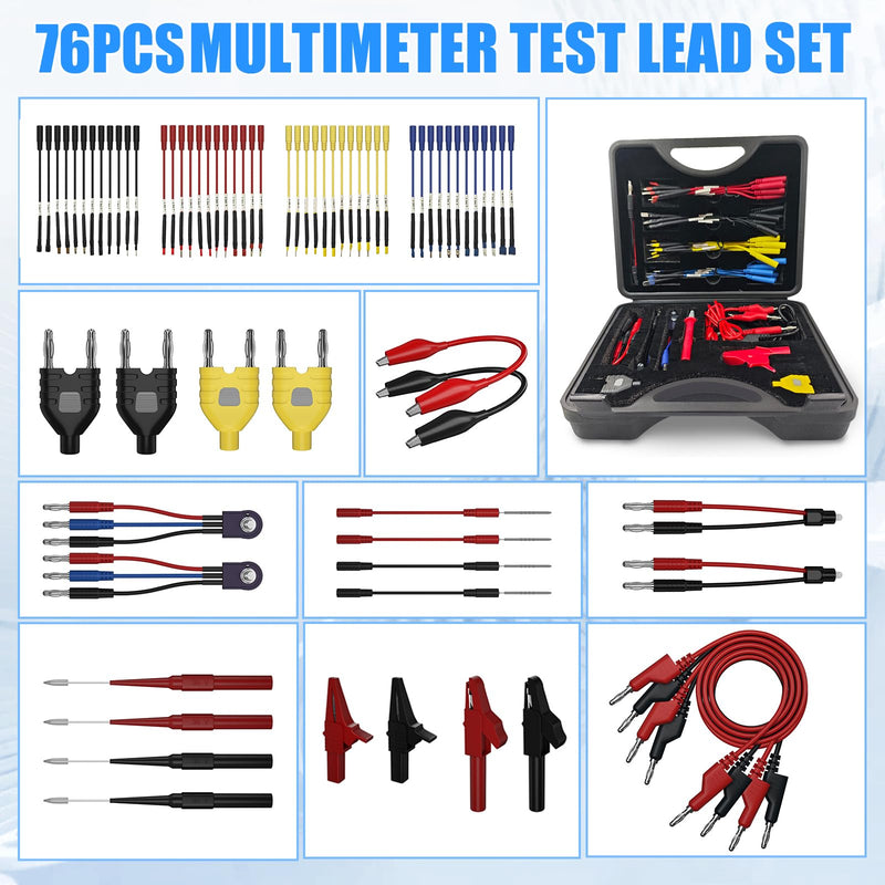 76 PCS Automotive Test Lead Kit, Multimeter Test Leads Set with Back Probes, Alligator Clips, Banana Plug Adapters & Silicone Wires, 1000V/32A Electrical Test Kit for Car Circuit Diagnostics 76
