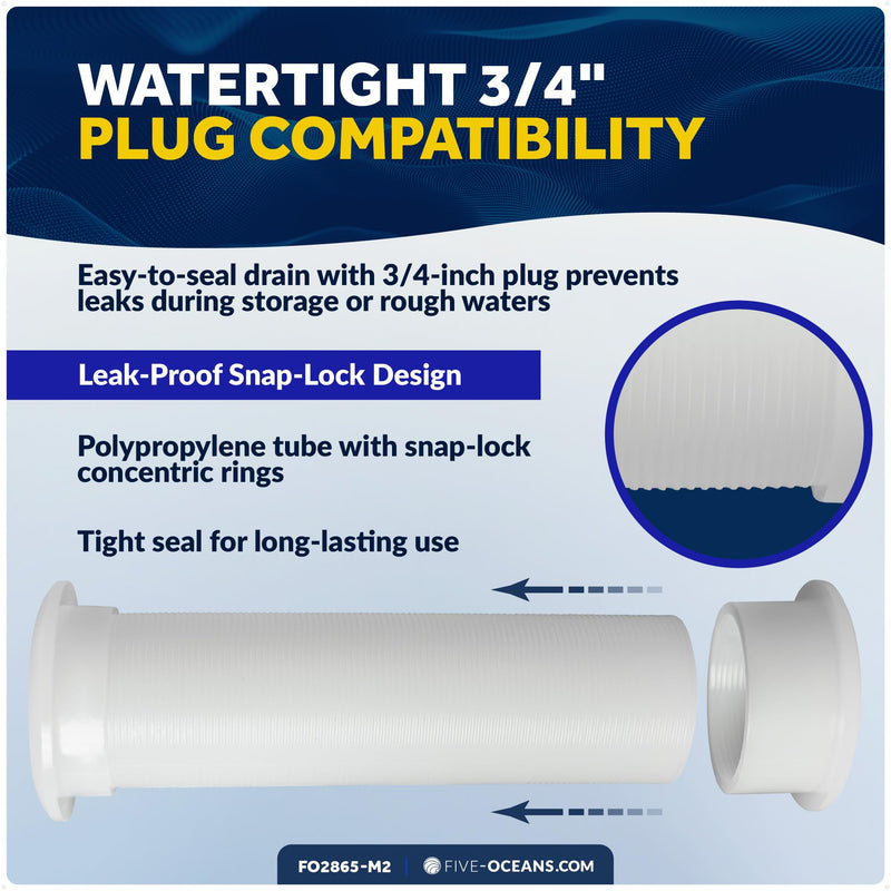 Five Oceans 3/4-Inch Boat Motorwell Thru Hull Drain Tube, White Nylon, Livewell Overflow Drain Tube 2 Pack