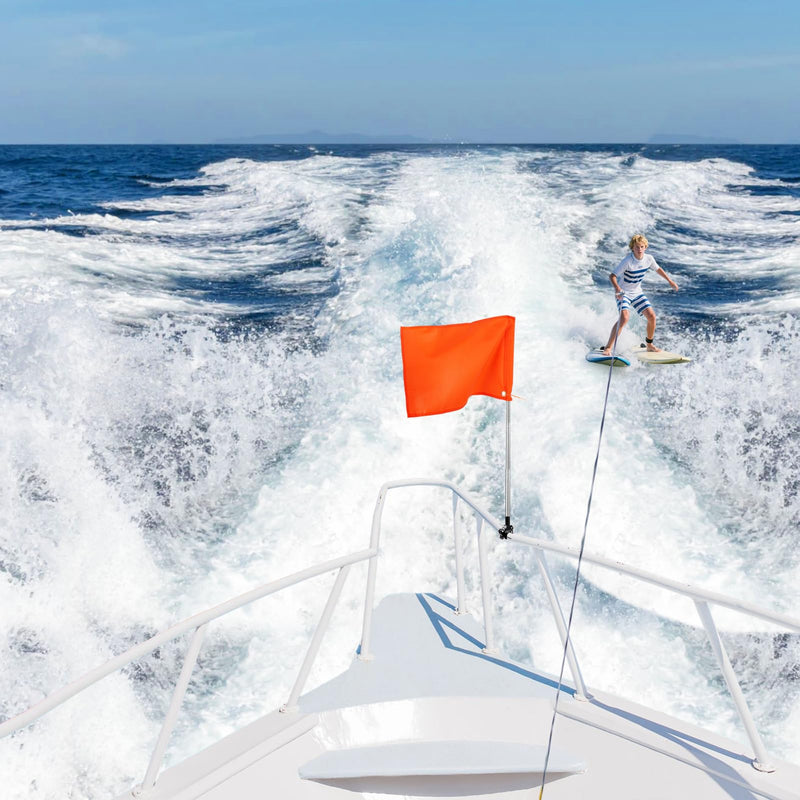 Orange Boat Flag with 53" Adjustable Pole - 12” x 18” Water Ski Flag with Stable Holder, Boat Safety Accessories for Watersports Wakeboarding