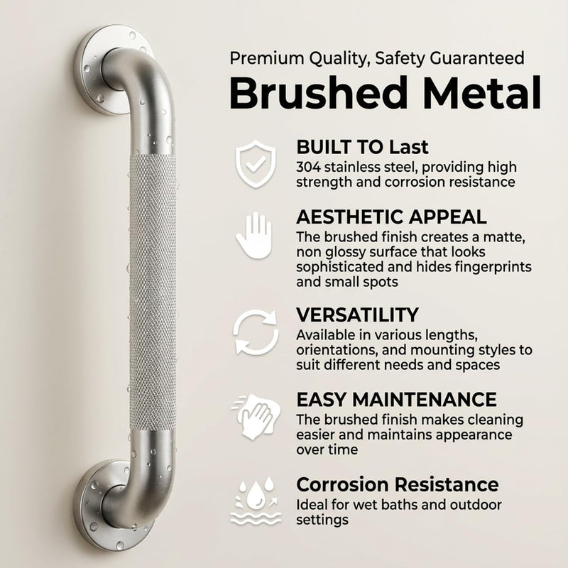 24 Inch Safety Grab Bars for Bathroom,1.25'' Heavy Duty Stainless Steel Brushed Nickel Shower Handles for Elderly, Non Slip Knurled Grip Handrail for Tub, Toilet, Fall Prevention & Handicap Assistance 1-1/4'' Diameter 24 Inch