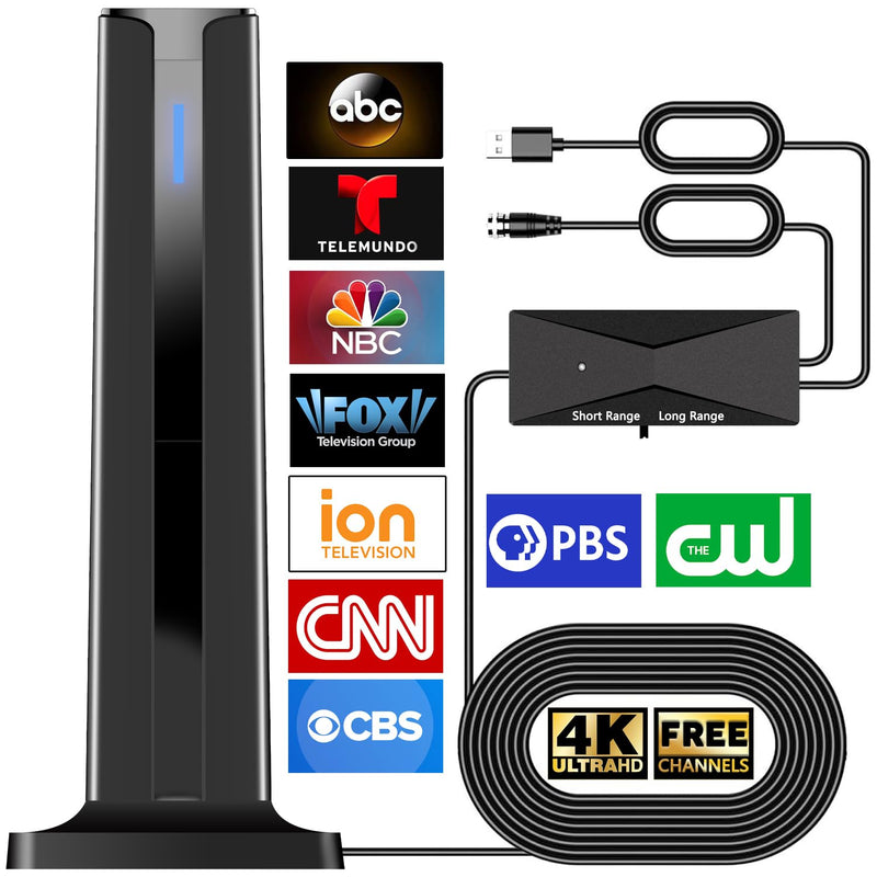 Digital Antenna for Smart TV Indoor, 2026 HD Antennas with 3M-Stick Base, 360°&Long Range Reception 4k 1080p for Local Channels, Easy Setup Antenna for TV Without Cable (Black) Black