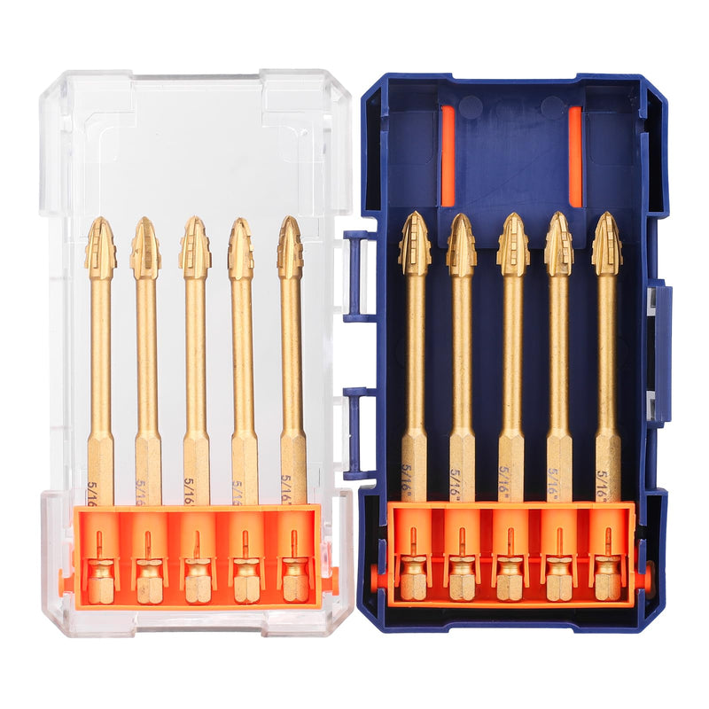 HPHOPE Upgraded 5/16" Four-Flute Eccentric Drill Bit Set 10Pcs, New Hex Shank Ultra-Hard Carbide Triangle Drill, Multifunction Masonry Drill Bits Set, Four-Edged Serrated Concrete Drill Bit Set 10Pcs 5/16", 10Pcs