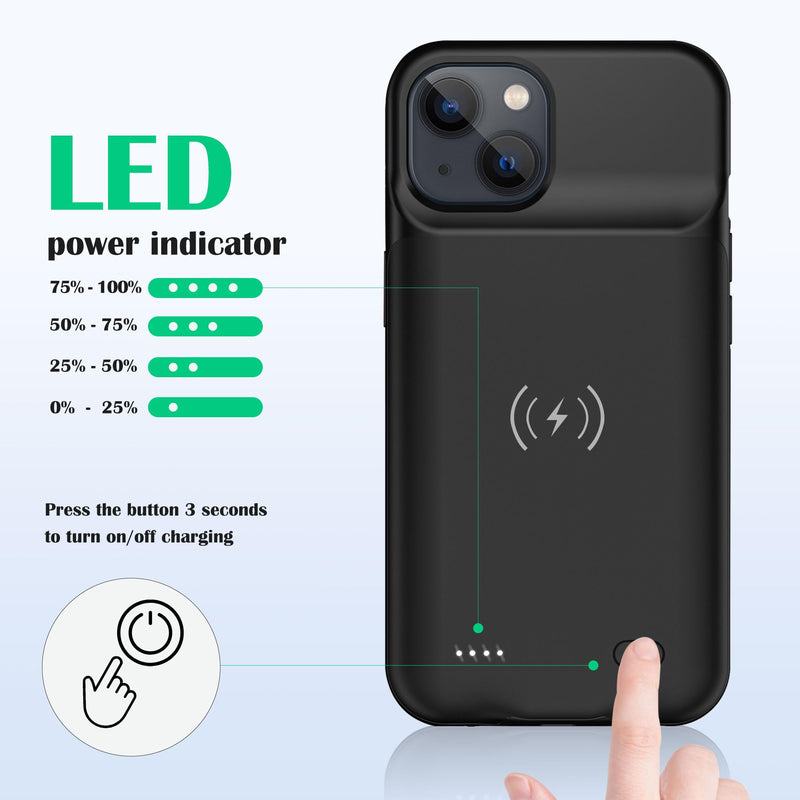 Battery Case Charger Made for iPhone 15 Pro Max, Type-C Ultra Slim Protective Charging Case, Wireless Slim 8500mAh Portable Rechargeable Charger - Black