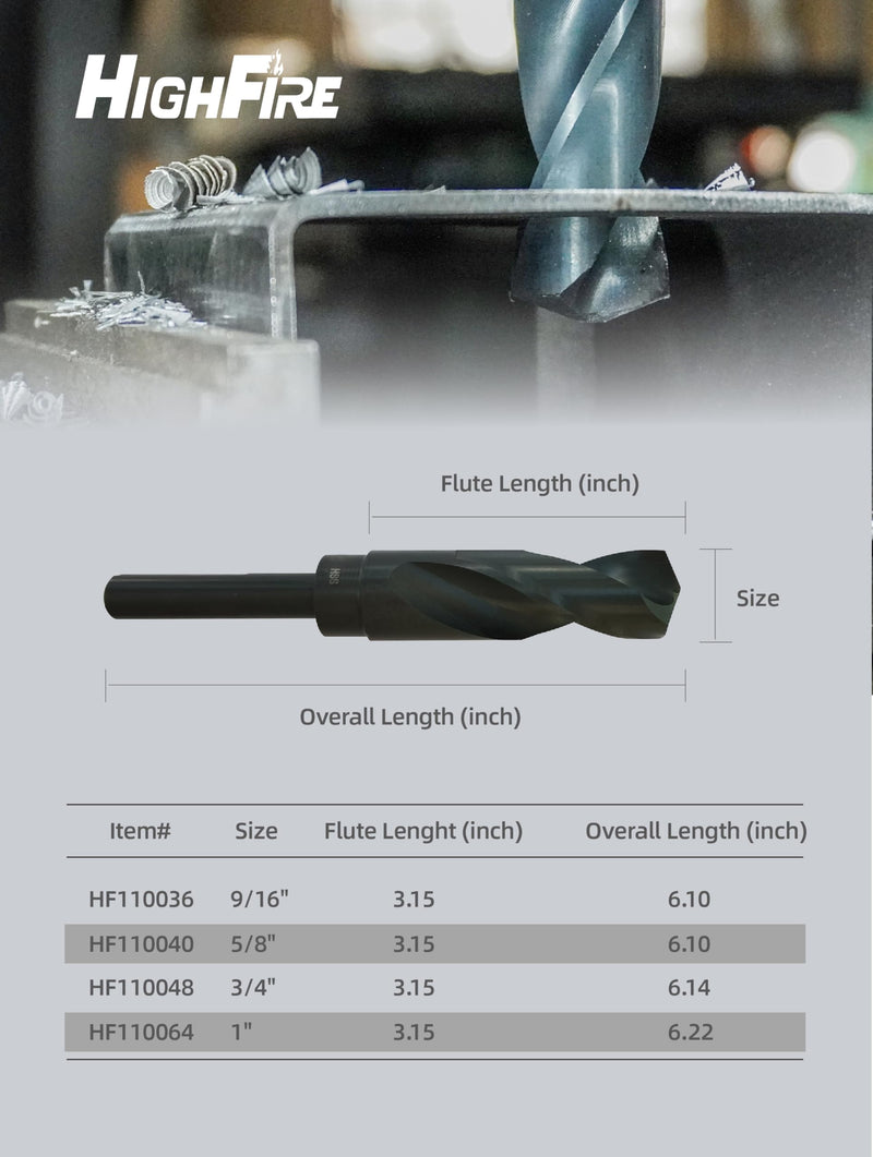 HIGHFIRE 3 PCS 1" HSS Reduced Shank Drill Bits, Silver and Deming Drill Bit with 3-Flat Shank for Aluminum Plate Copper Wood Stainless Steel, 135 Degrees Split Point 1 in