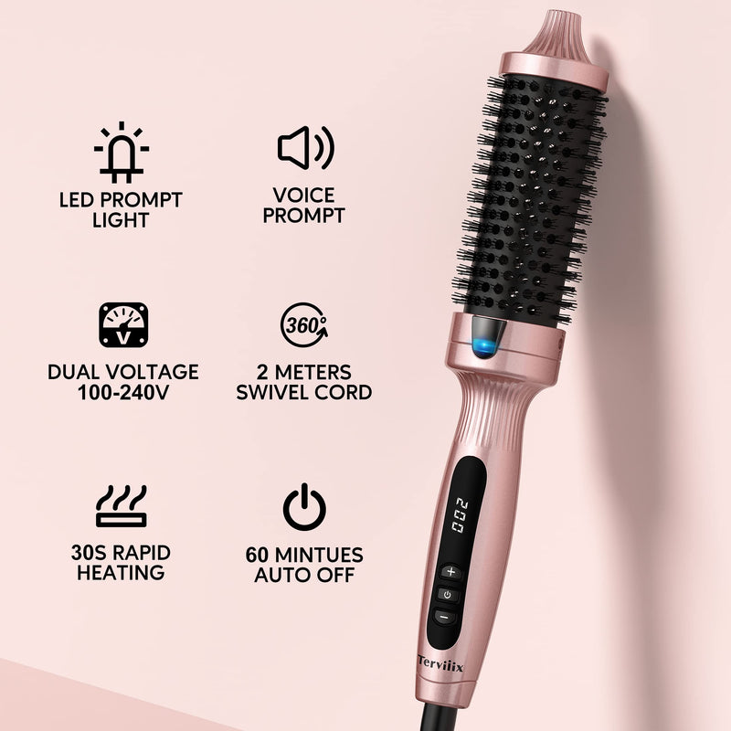 Terviiix Thermal Brush Ceramic Tourmaline Ionic Curling Iron, 38MM Volumizing Hot Brush Create Root Volume & Loose Curls, Digital Display 5 Temperatures Heated Volumizer, Dual Voltage