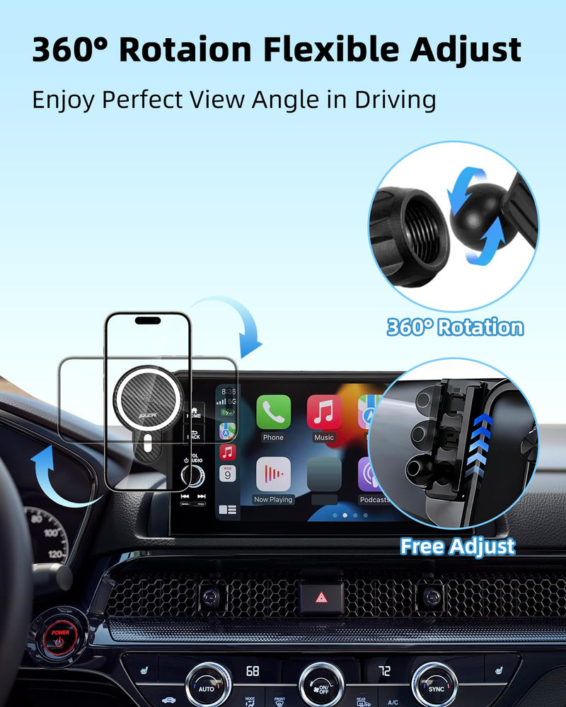 PZK Wireless Charger Car Phone Holder for Ford Maverick 2022-2024 | 8-Inch Screen Magnetic 15W Fast Wireless Charger Car Phone Mount Strong Magnets 360° Rotation Hands-Free Not Affect Vent Magsafe+ Wireless Charging