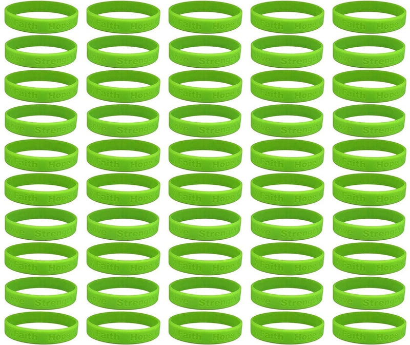 50 Lime Green Ribbon Awareness Bracelets 100% Medical Grade Silicone Bracelet - Latex and Toxin Free (50 Bracelets) Support Muscular Dystrophy, Lyme Disease, Lymphoma, Muscular Dystrophy,