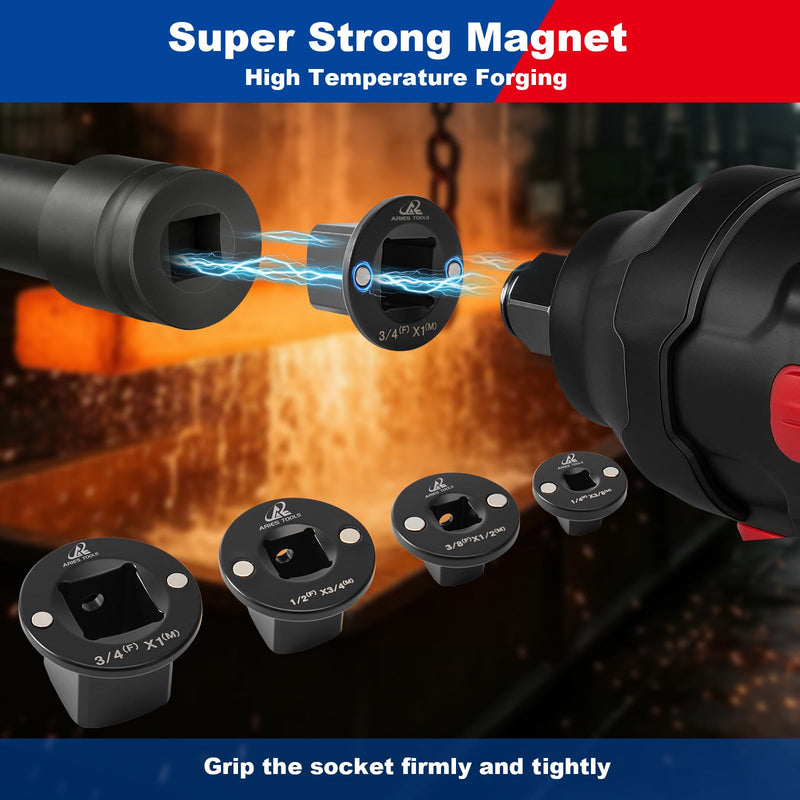 Socket Set Adapter,Low Profile Impact Socket Set Works with Impact Wrench，Torque Wrench，Electric Ratchet，Designed for Confined Space，3/8" to 1/2", 1/4" to 3/8", 3/4" to 1", 1/2" to 3/4", 8PC 8