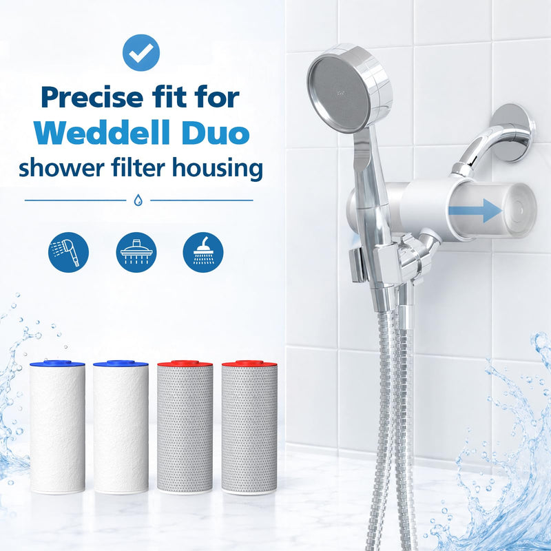 Shower Filter for Weddell Duo, Twin Pack Replacement Cartridges Compatible with Weddell Duo Shower System for Fresher Shower Water & Easy Filter Replacement (2+2)