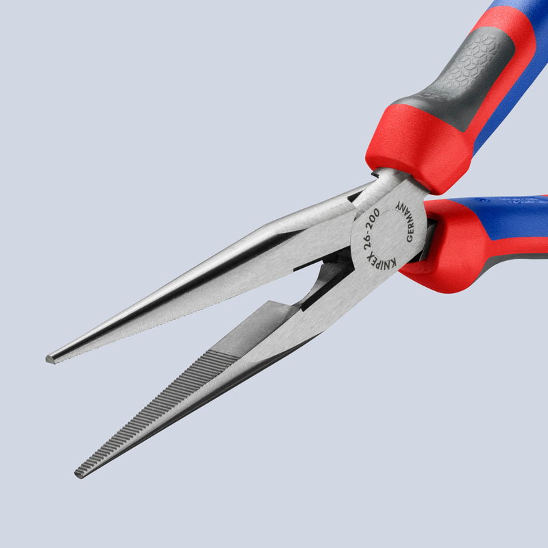 KNIPEX Tools - Long Nose Pliers With Cutter, Multi-Component (2612200), Multi-Colour, 8 inches Comfort Grip
