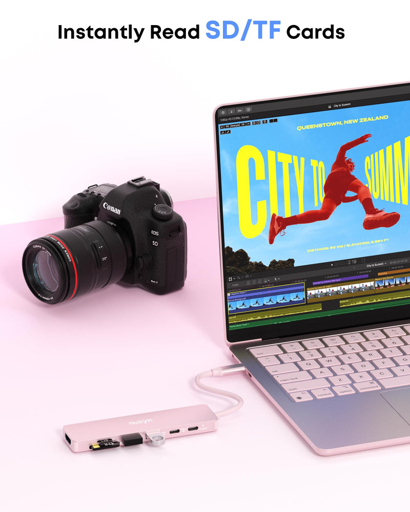 7-in-1 USB C Hub with 4K@60Hz HDMI, 2 USB-A, 1 USB-C, 100W PD Charging, SD 3.0 /TF 3.0 Card Reader, Compatible with MacBook Pro/Air/Neo, iPad Pro, iMac, iPhone 15-17 (Blush) Blush