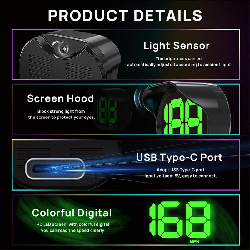 GPS Digital Speedometer for Car MPH, USB Connect Plug and Play for Car Truck Motor SUV All Vehicles, Automatic Brightness Adjustment,Large Font Display K2-Green