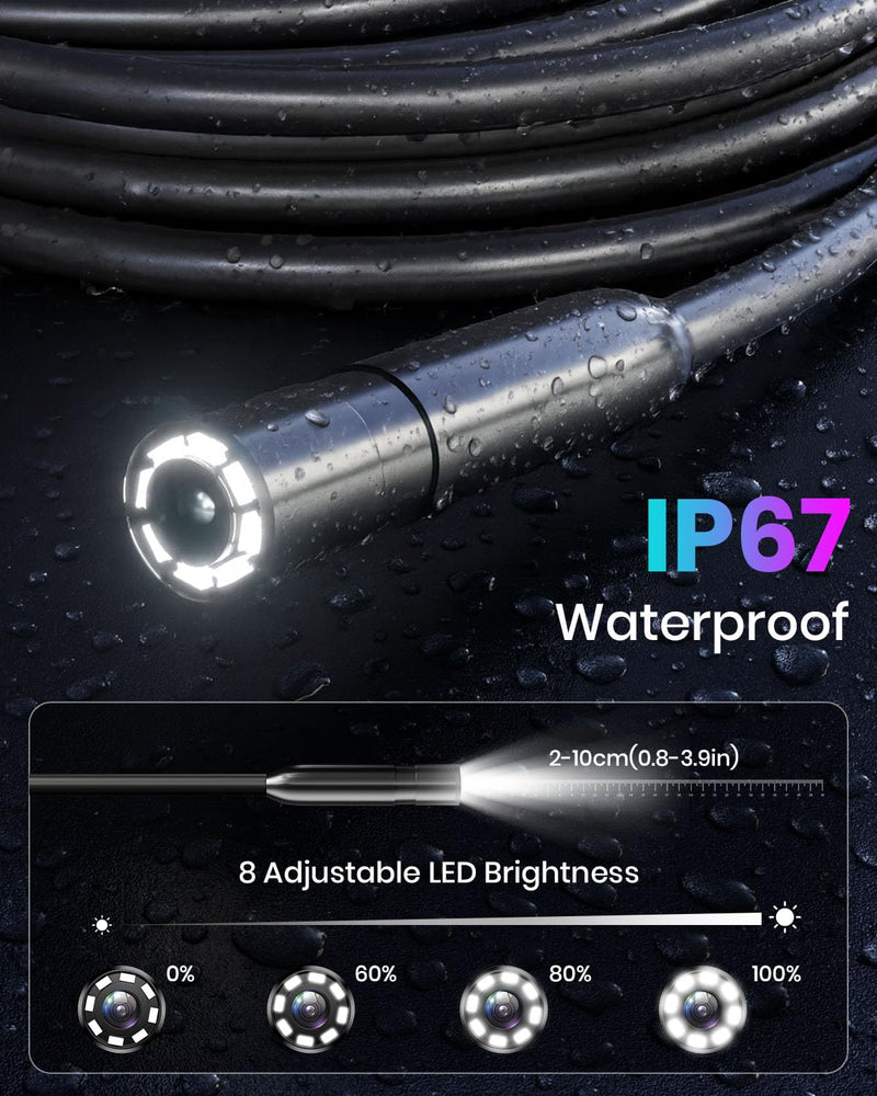 Endoscope Camera with Light,Borescope Cameras with 4.3" IPS 1920P HD Inspection Kamera IP67 Waterproof with 8 Adjustable LEDs 16.5 FT Semi-Rigid Cable Borescopes for Sewer Drain Pipe Cool Gadgets