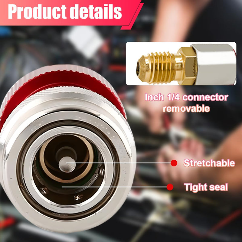 2PCS R134a Quick Coupler Adapter – Adjustable 1/4" Flare High/Low-Pressure Connectors for Car AC System Recharging and Evacuation, Automotive R134a Refrigerant Adapter Hose Fittings Kit