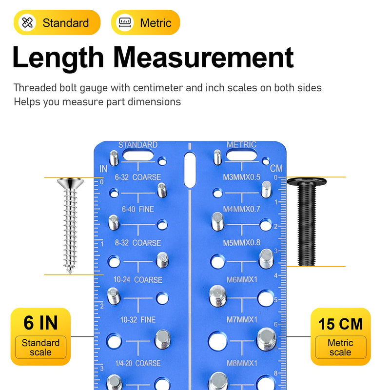 30-in-1 Nut & Bolt Thread Checker – Standard & Metric Thread Gauge Tool with 15 SAE & 15 Metric Sizes, Wall-Mountable Thread Identifier with Inch & CM Ruler