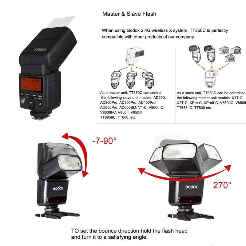 Godox TT350C Flash for Canon Camera, GN36 2.4G Wireless Canon Speedlight 1/8000s HSS Speedlite, Mini TTL External Flash for Photography